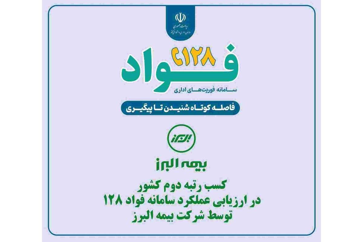 بیمه البرز در ارزیابی عملکرد سامانه فواد ۱۲۸ رتبه دوم کشور را کسب کرد