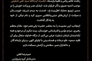 پیام تسلیت دکتر حمیدرضا ثقفی؛ مدیرعامل گروه پتروپارس به مناسبت رحلت عالم ربانی حضرت آیت‌الله سید علی شفیعی