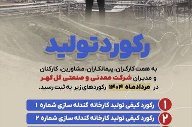 رکوردهای تولیدی روزانه مهرماه ۱۴۰۴ در شرکت معدنی و صنعتی گل گهر