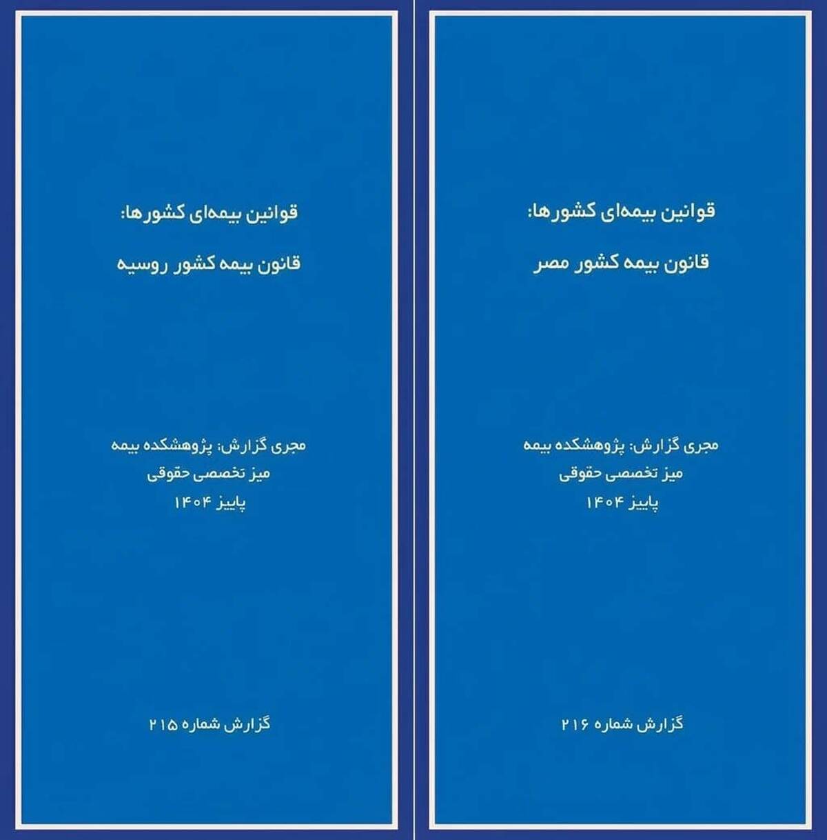  انتشار دو گزارش پژوهشی «قوانین بیمه‌ای کشورها» درباره روسیه و مصر توسط پژوهشکده بیمه