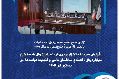 افزایش سرمایه ۲۰ هزار میلیارد تومانی، نقطه عطفی در تقویت ساختار مالی شرکت