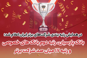 بانک پارسیان رتبه دوم بانک‌های خصوصی و رتبه ۱۷میان صد شرکت برتر ایران