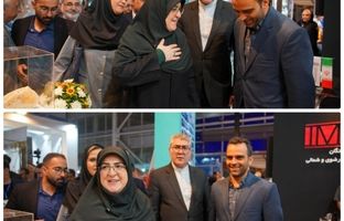  حضور سخنگوی دولت در غرفه مجتمع سنگ آهن سنگان در نمایشگاه صنایع دستی مشهد