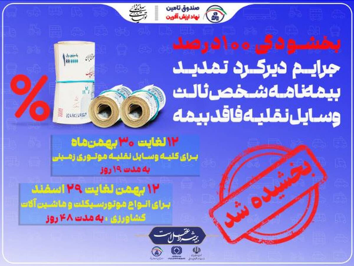 جرایم دیرکرد تمدید بیمه‌نامه شخص ثالث بخشیده شد