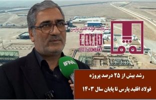 رشد بیش از ۲۵ درصدی پروژه فولاد اقلید پارس تا پایان سال ۱۴۰۳ 