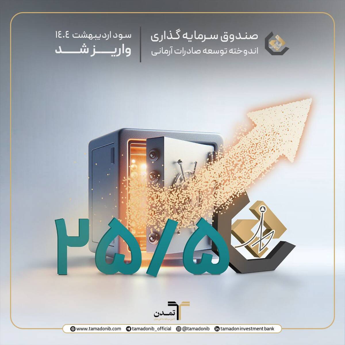 پرداخت سود ۳۵۹۱ میلیارد ریالی صندوق اندوخته توسعه صادرات آرمانی در اردیبهشت ۱۴۰۴